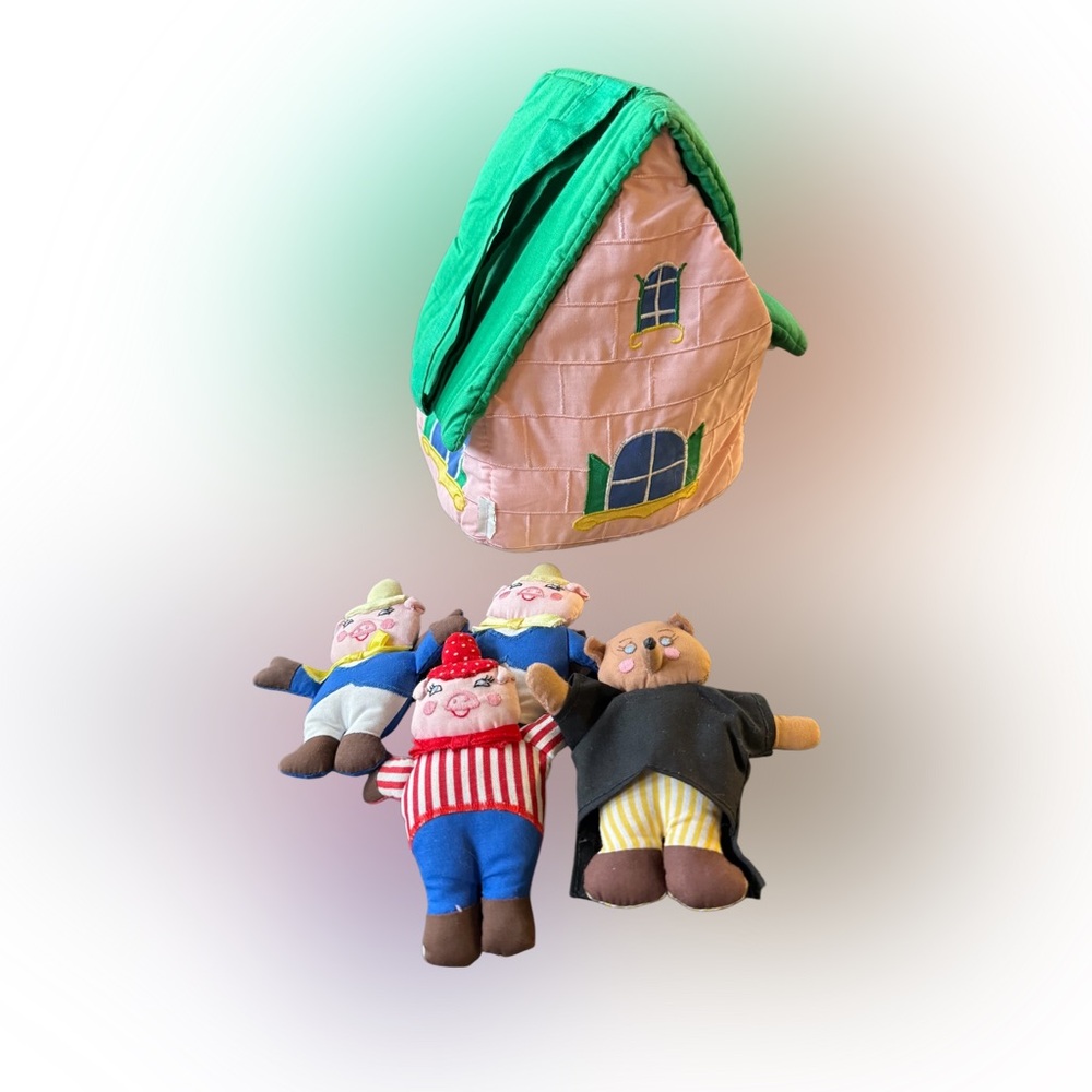 Charming Pig Family Plush Toy Set with Green House